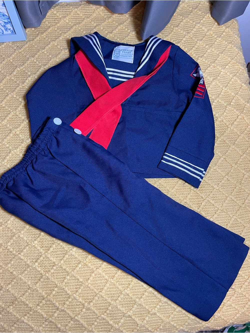 Vintage French Toast Navy Blue and Red Sailor Matching Set 2T